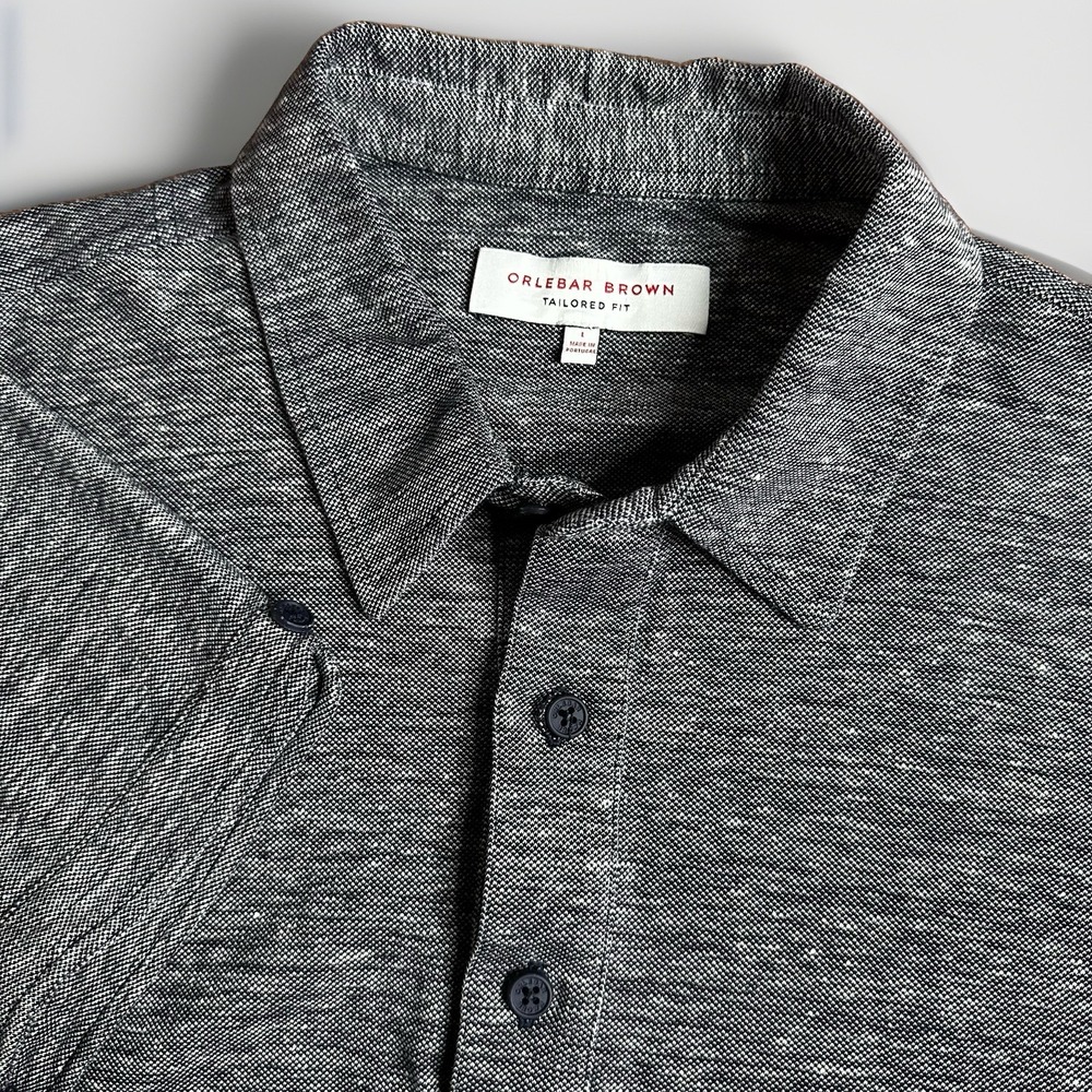 Orlebar Brown Sebastian Polo Shirt Mens Large Gray Tailored Linen Cotton Blend